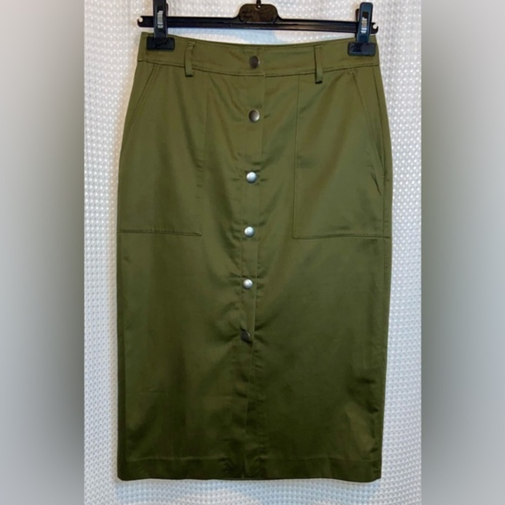 RW&CO kaki cotton linen blend‎ buttoned stretchy pencil skirt size 6